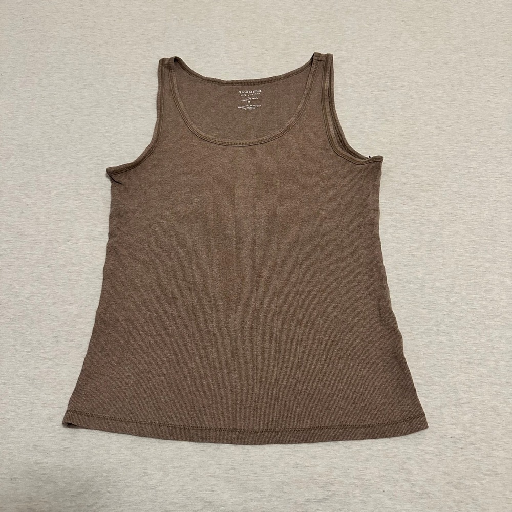 Sonoma Life Style Womens Brown Ribbed Everyday Tank Top Medium
